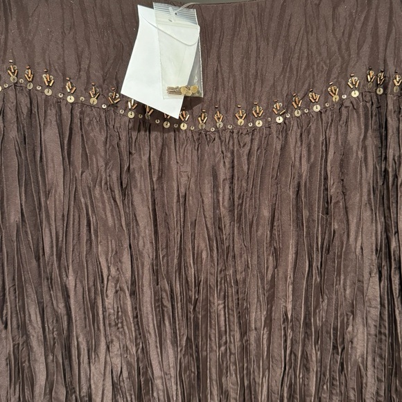 TALBOTS Petites Pure Silk Skirt Sz 10 Dark Evening Brown Crinkle Sequin Whimsy - Picture 11 of 14